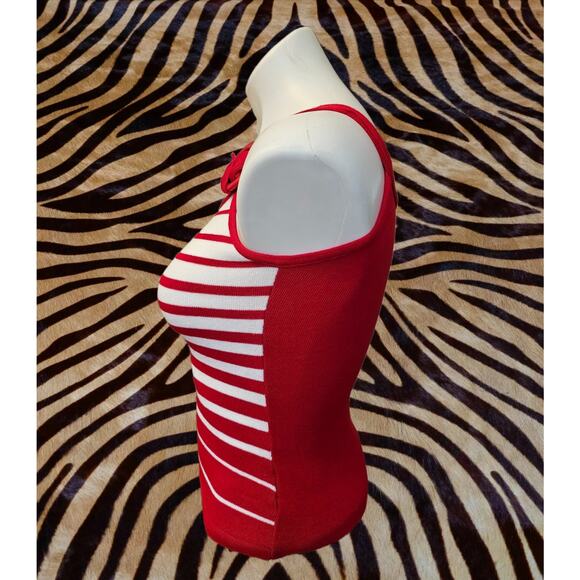 Vintage 90s Deadstock Hera USA Body Con Top Red Stripe Size M - Picture 2 of 4